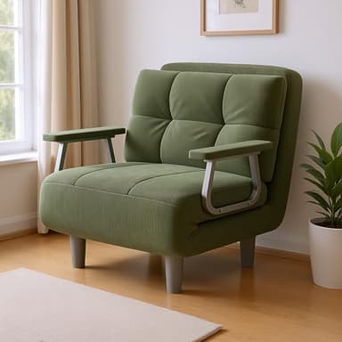 Fabulcozy Canapé Velours Côtelé Convertible 1 Place - Fauteuil Convertible avec Coussin et Accoudoirs Métal (Vert Clair)
