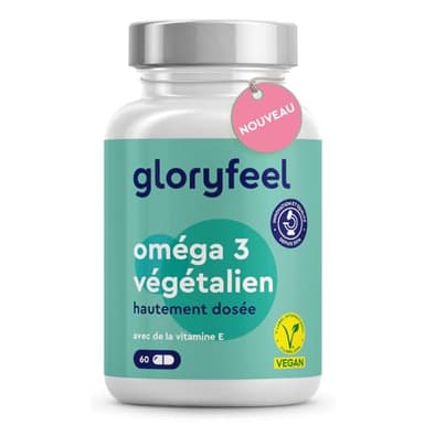 Oméga 3 Vegan Breveté, 2000mg Huile d'Algues Végétale & Vitamine E, Source d'Acides Gras DHA 600mg + EPA 300mg, Santé Cardiaque, Cérébrale et Vision, 60 Gélules à Base de Plantes, Sans Additifs