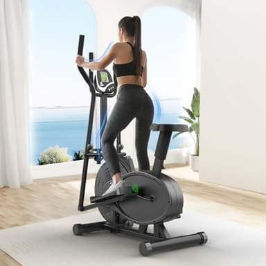 Yonisee 2 en 1 Vélo Elliptique pour La Maison, Appareil d'exercice Velo Elliptique avec Siège Ergonomique, Résistance Réglable, Écran LCD, Capteur De Fréquence Cardiaque (Noir)