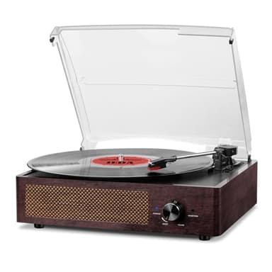 Platine Vinyle Bluetooth Portable à 3 Vitesses (33 1/3, 45 78 TR/Min), Vintage Tourne-Disque avec Haut-parleurs stéréo intégrés, Prend en Charge la Sortie RCA/3.5mm Jack Marron