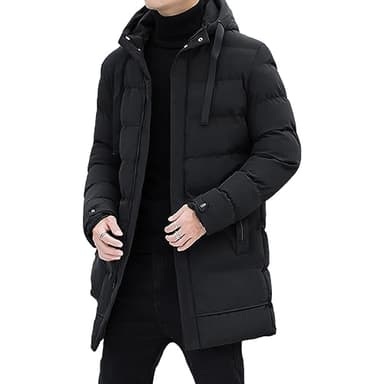aromm Hommes Veste Chaude Hiver avec Capuche Longueur Moyenne Quilting Remplissage Puffer Manteau Noir, M