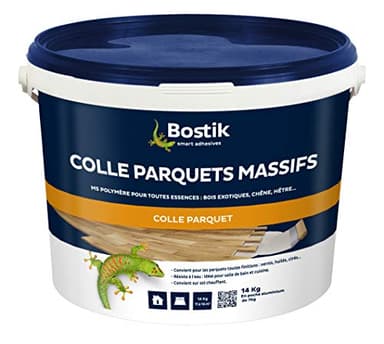 Bostik - Colle Parquets Massifs - MS Polymère - Intérieur - Toutes Essences de Bois - Toutes Finitions - Résistante à l'Eau - Sans Solvant - Couleur : Blanc - 1 Pot 14 kg