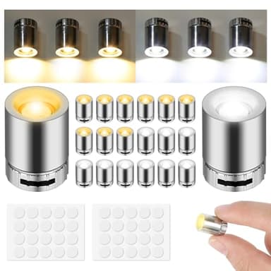 HOCUCHELAND 20 Pièces Mini Lampe LED, Mini LED Sans Fil Pile Incluse, Blanc Chaud Et Blanc Petite Lumiere LEDs A Pile avec Points De Colle, Petite Lampe LEDs pour Vitrines, Briques De Jeu