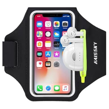 HAISSKY Brassard de Sport avec Poche Écouteur, Brassard Sport pour iPhone 17 Pro Max 16 Pro 15 14 Plus 13 12 11, Brassard Telephone Smartphone Running pour Jogging Cyclisme Randonnée