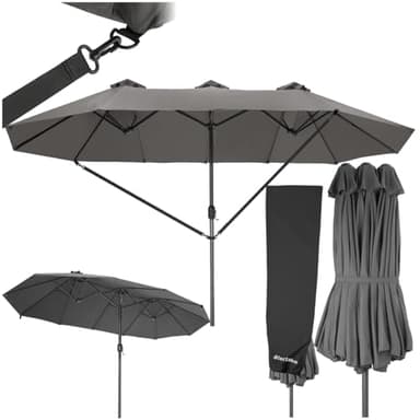 TecTake® Parasol de Jardin Exterieur Parasol Double Rectangulaire à manivelle Cadre en Aluminium avec 1 Mât 460 x 270 x 241 cm, Protection UV 50+, Résistant au vent, pour Salon de jardin