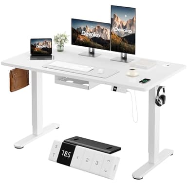 Devoko Bureau Assis Debout Électrique 160×80cm, Bureau Électrique avec Chargeur Type-C Organiseur de Câbles et 3 Positions Mémorisables Réglable en Hauteur pour Bureau, Télétravail, Blanc