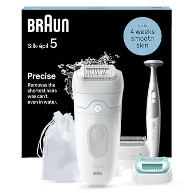 Braun Epilateur Electrique Pour Femmes Silk-épil 5, Etanche, Avec Tête De Rasoir Et Sabot Tondeuse, Capuchon Pour Débutantes En Epilation, Tondeuse Pour Le Maillot, Peau Douce Longue Durée, 5-251