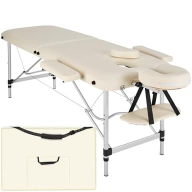 TecTake® Table de Massage Pliante Professionnelle 2 Zones Aluminium Cosmetique Lit de Massage Table Esthetique Tatouage Portable avec Repose Bras, Housse de Transport Incluse