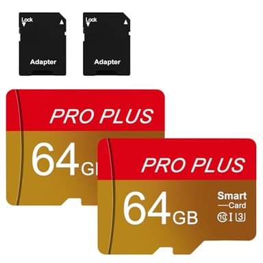 Carte Micro SD 64 Go, Lot de 2 SD Card avec Adaptateur UHS-I A1 C10 TF Carte Memoire Micro SD Cartes Mémoire Microsd pour Tablette, Téléphone, Autoradio, Enregistreur, Conduite, Caméra, Drone