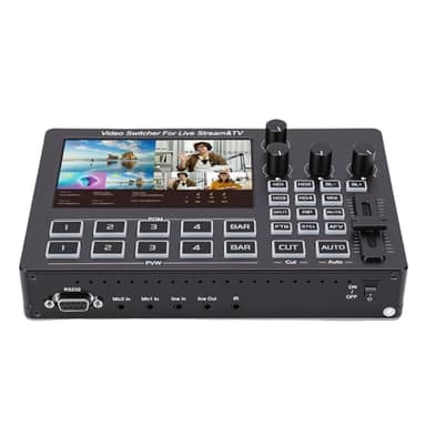 Denash Commutateur Vidéo D'interface Multimédia HD, Commutateur de Flux en Direct à 4 Canaux avec écran 1080P de 5 Pouces avec 30 Effets de Transition et Contrôle PTZ, pour Le Streaming (Prise UE)