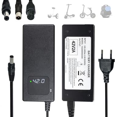 Chargeur de Batterie Rapide Universel 42 V 2 A pour Batteries Lithium-ION 36 V, avec Affichage LED de la Tension en Temps réel, Interface DC 2,5/2,1 mm RCA 8 mm GX12 9 mm