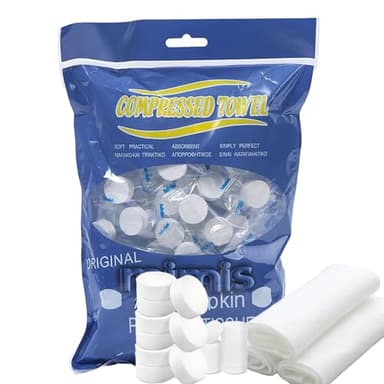 100 Serviettes Compressées Jetables,Mini Lingettes Comprimées en Forme de Tablette,Biodégradables,Ultra-Absorbantes,Compactes,Idéales pour Voyage, Camping,Sport,Maison