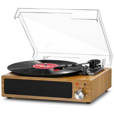 Platine Vinyle, FYDEE Tourne-Disque Bluetooth Vintage Portable avec 3 Vitesses 33/45/78 TR/Min, 2 Haut-Parleurs Stéréo Intégrés, Sortie RCA, Entrée AUX - Bois de Chêne