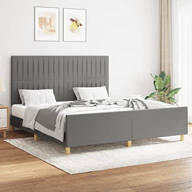Mimdixy Cadre de lit mezzanine pour chambre à coucher, sans matelas, gris foncé, 160 x 200 cm, en tissu