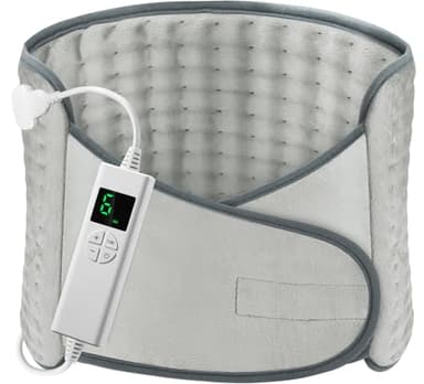 Coussin Chauffant Electrique OneAmg 126x30cm Ceinture Chauffante Lombaire 6 Niveaux de Température et Arrêt Automatique Lavable Ceinture Chauffante avec Velcro Pour Dos Cervicales Abdomen Gris Clair