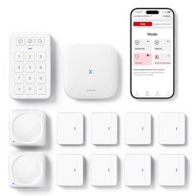 X-Sense Kit de Sécurité pour la Maison, Alarme sans Fil Compatible avec Alexa et Application pour Alertes en Temps Réel, Station de Base, Capteurs de Porte, Détecteurs de Mouvement, Clavier, AS12