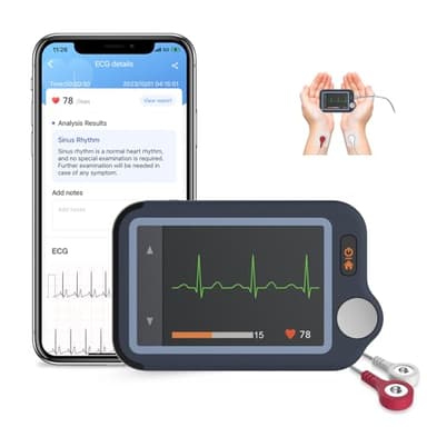CheckMe Plus Appareil ECG Portable pour Usage Domestique, Fonction d'Analyse ECG, 30s 60s 5min Moniteur ECG Bluetooth avec Affichage en Temps Réel, Mémoire Illimitée (Smartphone et PC)
