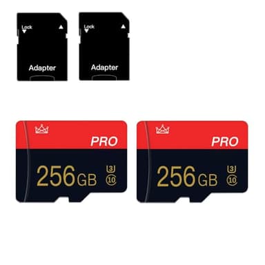 Lot de 2 cartes micro SD 256 Go classe 10 avec adaptateur SD haute vitesse pour tablette, appareil photo, drone