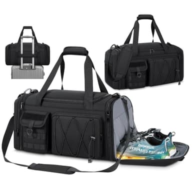 RAINSMORE Sac de Sport Homme Femme 40L Sac de Voyage avec Compartiment à Chaussures et Poche Humide Imperméable Extensible Sacs de Sport pour Gym Fitness Natation Yoga Weekend Noir