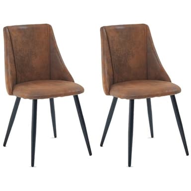 Meuble Cosy Lot de 2 Chaises de Salle à Manger Rétro Fauteuil Assise rembourrée en suédine Pieds en métal pour Cuisine Salon Chambre Bureau, Style Industriel, Marron, 52,5x49,5x83cm
