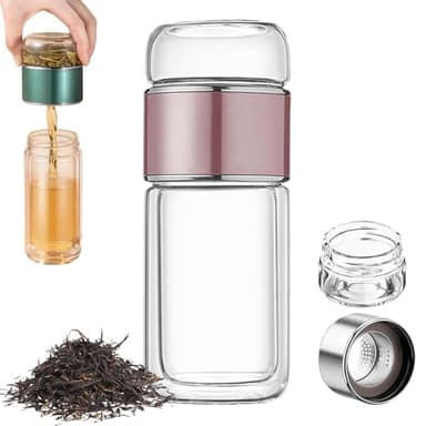 gourde theiere en verre avec infuseur 500ml,infuseur thé bouteillet,infuseur à thé en verre à double paroi isolante,bouteille infuseur à thé, infuseur thé bouteille, de voyage transparente-A||500ml