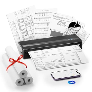 BORN4SHIP PB821 Imprimante Thermique A4, Bluetooth Imprimante Portable sans Fil pour Le Voyage, Compatible avec Les Téléphones et Ordinateurs Portables avec 3 Rouleaux de Papier Thermique