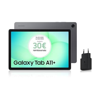 Samsung Galaxy Tab A11+ WiFi 11" 128Go, Tablette Android IA, Design Fin et Épuré, Écran 90Hz, RAM 6 Go, 4 Haut-Parleurs, Dolby Atmos, Gris, Chargeur Secteur Rapide 25W Inclus, Version FR