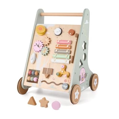 Trotteur en bois pour bébés de 1 à 2 ans, trotteur à pousser Montessori 13 en 1 avec activités d'apprentissage multiples, jouet de marche à pousser en bois pour bébés dès 18 mois