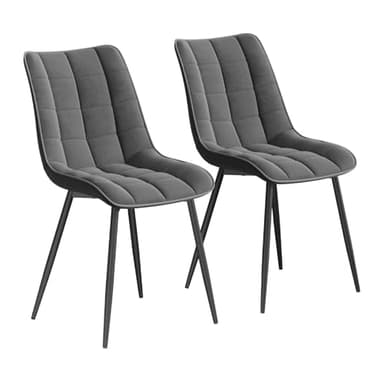 WOLTU Chaises de Salle à Manger Lot de 2, Chaise de Cuisine Assise rembourrée en Velours épais Pieds en métal, Gris Foncé.