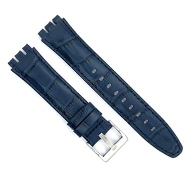 Diloy Bracelet de montre en cuir compatible avec Swatch Irony et Scuba Cuir gravé crocodile alligator 21-23mm Ref 328 Bleu Marine 23mm