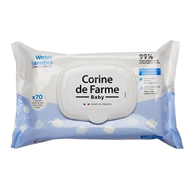 Corine de Farme - Lingettes Bébé Nettoyantes - Change Water Essential x70 - Produit de Toilette d'Origine Végétale - 99% d'Eau Purifiée - Capot Refermable