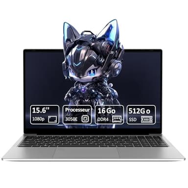 Pryloxen Ordinateur Portable 15,6" Full HD | PC Ultra-Fin | Processeur 3050e Dual Core | 16 Go RAM | SSD 512 Go Ultra-Rapide | Clavier Rétroéclairé | Idéal Bureautique/Études| Argenté