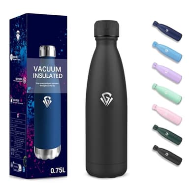 Gourde, 750 ml Sans BPA, Gourde Isotherme, Isolation Sous Vide à Double Paroi, Bouteille Isotherme, 304 Acier Inoxydable, Gourde Acier Inoxydable pour Cuisine, Salle de Sport, Randonnée - Noir