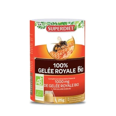 SUPERDIET - GELÉE ROYALE BIO 1 000MG - Fortifiant - Cuillère doseuse incluse - Fabrication française - Pot de 25g