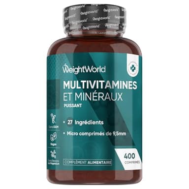 Multivitamines et Minéraux, 400 Microcomprimés Vegan (+ 1 An), 27 Nutriments Essentiels Vitamines A B C D E K Calcium, Magnesium, Zinc, Fer, Iode, Potassium, Multivitamines et Minéraux Homme Femme