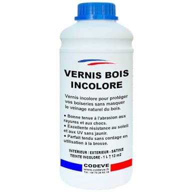 Vernis Bois Incolore - Codeve Bois - 1L - Intérieur/extérieur - Pour Garder La Transparence Des Veines Du Bois Sans Les Masquer.