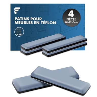 shinfly 4 Pièces Patins pour Meubles Téflon Auto - Adhésif - 19 x 70 mm, Patin Meuble en Teflon, Patins Glisseurs pour Meubles de Protection de Sol, Patin Chaise