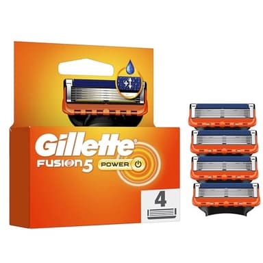 Gillette Recharges De Rasoir Fusion5 Power Pour Hommes, Pack De 4, AUTHENTIQUES, Cartouches Avec Bande Lubrifiante Améliorée, 5 Lames Pour Un Rasage Manuel Efficace, Compatibles Avec Manches Fusion