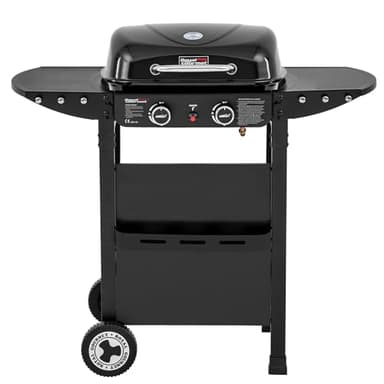 Royal Gourmet 2 Brûleurs Barbecue Gaz sur Chariot, 2 en 1 Plaque et Grille Combinés avec Tables Latérales Pliables et Couvercle, Puissance 5kW, Adapté pour Jardin et Camping, Noir