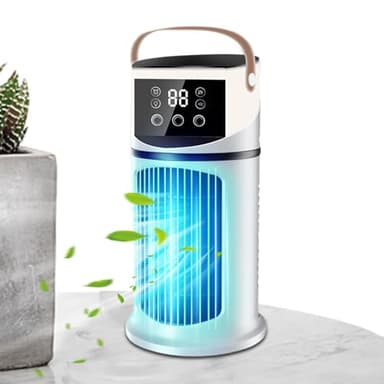 Mini Climatiseur Portable, Refroidisseur d'Air Silencieux avec 9 Vitesses Réglables et Éclairage LED, Idéal pour Bureau, Chambre et Utilisation Intérieure (White)