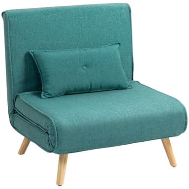 HOMCOM Fauteuil Convertible 1 Place 3 en 1, chauffeuse et Fauteuil lit avec Dossier réglable en 5 Positions, Oreiller Inclus, canapé-lit clic-clac pour invités, Salon, Bureau, Vert