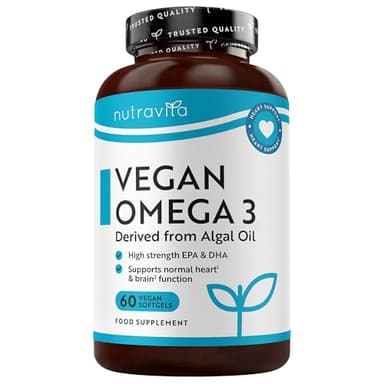 Nutravita Gélules molles Vegan d'Oméga 3 haute résistance 2000 mg - 600 mg de DHA et 300 mg d'EPA par portion - Gélules molles d'Oméga 3 à base de plantes dérivées d'huile d'algue durable