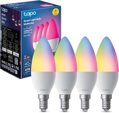 Tapo Ampoule Connectée WiFi, Ampoule LED E14 Multicolore 2500K-6500K, Dimmable 40W 470Lm, Fonctionne avec Alexa, Commande Vocale, Economie d'énergie, L430C(4-pack)