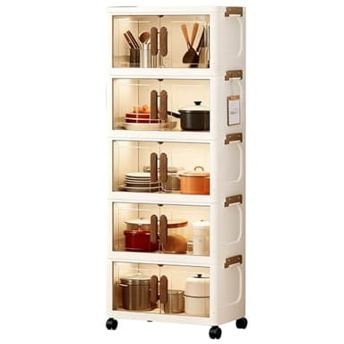 Ribech Boîtes de Rangement en Plastique à 5 Niveaux avec couvercles, Armoire empilable Pliable avec roulettes, système d'organisation pour Armoire, Salle de Bain, Bureau