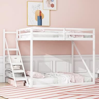 Dolamaní Lit mezzanine, 140 x 200 cm, avec escalier de sécurité, triangle et stable, en bois massif, avec sommier à lattes, capacité de charge 150 kg, pour enfants, adolescents et adultes, blanc