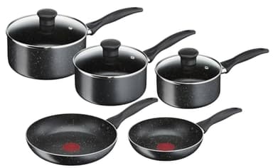 Tefal Origins Batterie de cuisine 8 pièces, 3 casseroles 16/18/20 cm, 2 poêles 20/24 cm, 3 couvercles verre, Non induction, Revêtement antiadhésif, Thermo-signal B461S546
