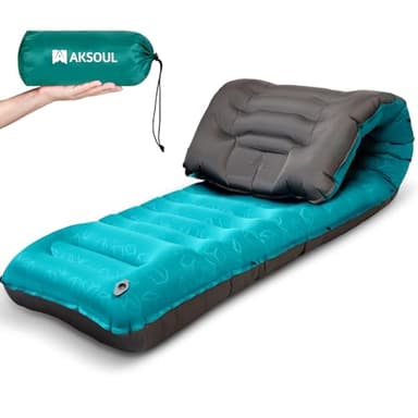 AKSOUL Autogonflant Tapis de Camping Matelas Gonflable - 12 CM Ultra- Épais Matelas Autogonflable Pliable pour 1 Place, Portable & Léger Tapis de Sol pour Plage Trekking Randonnée