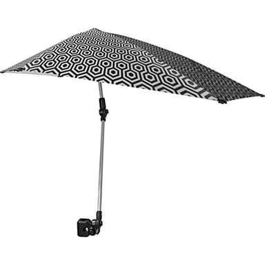 Versa-Brella Parasol Réglable avec Rotation 360 Degrés, Doublure UPF 50+ pour Chaises, Léger et Facile à Installer, 107 cm, Pour Plage, Camping, Activités Extérieures et Poussettes - Noir/Blanc