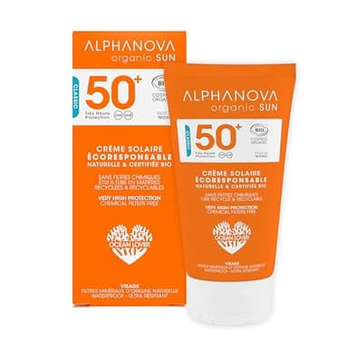 ALPHANOVA SANTE Crème Solaire Visage Naturelle transparente SPF50+ Filtres minéraux waterproof - Naturelle et Certifiée Bio - 50g