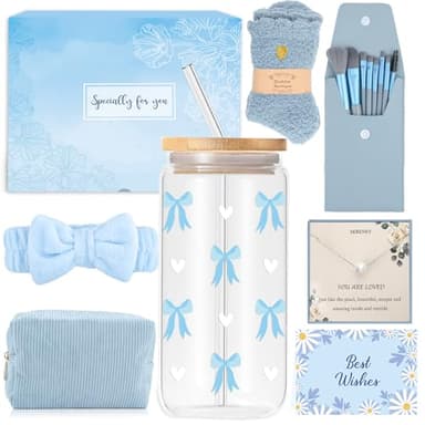 Cadeaux pour filles adolescentes de 9, 10, 11, 12, 13, 14 ans, cadeaux de Noël et d'anniversaire pour filles de 8 à 15 ans, tasse en verre avec couvercle et paille, pinceaux de maquillage, sac à